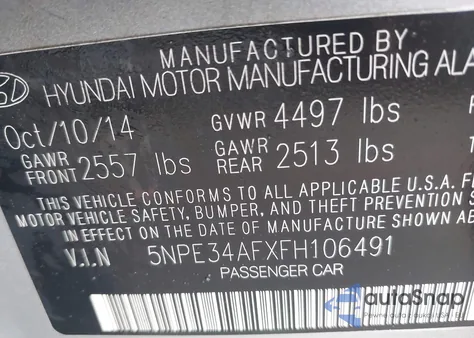 2015 Hyundai Sonata Sport/Limited z USA, uszkodzony, nr VIN 5NPE34AFXFH106491